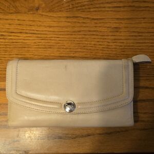 Coach Beige Leather Wallet with Silver Accent